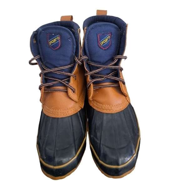 SPORTO Duck boots short booties winter slush rain all weather tan blue worn M 7 - Picture 5 of 11
